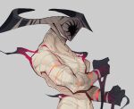  bandaged_arm bandaged_chest bandages clenched_hands grey_background horns kyrin_(kyrin21) monster muscular muscular_male original simple_background solo upper_body 