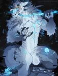 anthro arsauron balls blue_tongue bodily_fluids canid canine canis chain dripping erection genital_fluids genitals greame hi_res humanoid_genitalia male mammal pawpads penis precum precum_drip solo teeth tongue vein veiny_penis were werecanid werecanine werewolf white_pawpads wolf