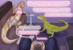  animal_genitalia animatics anthro awkward_moment blush english_text erection female feral genitals group human lizard male mammal mid_transformation pet reptile scalie science_fiction story story_in_description text transformation unwanted_attention wet 