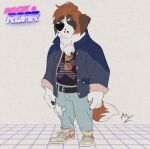absurd_res anthro belt biped bottomwear canid canine canis clothed clothing domestic_dog floppy_ears footwear fur hi_res male mammal molosser mountain_dog pants rock_and_roar rockandroar saint_bernard shawn_bernard shoes solo tail torn_bottomwear torn_clothing torn_pants