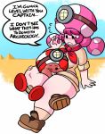  asphyxiation blush boots bottomwear captain_toad clothing concern desert dialogue duo english_text female footwear head_in_crotch headlamp headlock hi_res humanoid leg_wrap male mario_bros nintendo shorts superspoe text thick_thighs toad_(mario) toadette twintails_(hairstyle) video_games wide_hips 