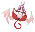 bat_wings felid female feral fur grindavikbydaylight hair hi_res lying mammal membrane_(anatomy) membranous_wings multi_nipple mythological_sphinx mythology nipples on_back purple_hair red_body red_fur solo wings