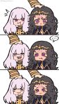  ... 2girls :3 black_hair envy fire_emblem fire_emblem:_three_houses fire_emblem_fates fire_emblem_heroes headpat highres jebbeesketches kiran_(fire_emblem) long_hair lysithea_von_ordelia multiple_girls nyx_(fire_emblem) purple_eyes speech_bubble white_hair 