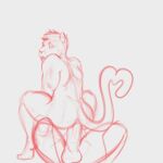 absurd_res anal anthro anus crouching_cowgirl duo exwolf85 felid genitals gesture hi_res looking_at_viewer looking_back looking_back_at_viewer lying male male/male mammal muscular on_back pantherine penis sketch spread_legs spreading tail tail_gesture tail_heart