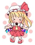  &gt;_&lt; 1girl annon_(tabi_suru_ani-photo) chibi closed_eyes collared_shirt facing_viewer flandre_scarlet frilled_shirt_collar frills hat hat_ribbon mary_janes mob_cap multicolored_wings pigeon-toed puffy_short_sleeves puffy_sleeves red_footwear red_ribbon red_skirt red_vest ribbon shirt shoes short_sleeves skirt socks solo tongue tongue_out touhou valentine vest white_background white_headwear white_shirt white_socks wings 