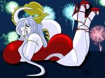 absurd_res big_breasts big_butt breasts butt claws clothed clothing dragon eirene_(krocialblack) female fireworks footwear hi_res high_heels holidays horn huge_breasts krocialblack looking_at_viewer new_year shoes solo tail