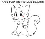 anthro boy_kisser_(meme) canid canine cheek_tuft clothing facial_tuft fluffy fluffy_tail jaspixie legwear male mammal neck_tuft simple_background solo tail thigh_highs tuft white_background