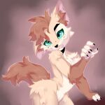 2023 anthro artist_name brown_body brown_fur canid canine chest_tuft digital_media_(artwork) fingerless_(marking) fox fur gloves_(marking) green_eyes green_sclera hi_res inner_ear_fluff looking_at_viewer mammal markings notched_ear nude simple_background solo spraykitty tan_body tan_fur tongue tongue_out tuft white_body white_fur