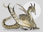  animal_focus artist_name black_tongue brown_background claws commentary dragon forked_tongue from_side full_body highres horns komiti looking_at_viewer no_humans original reptile scales simple_background solo tail tongue tongue_out wings wyvern yellow_eyes 