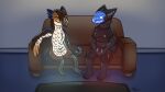 anthro avian bird blue_screen_of_death controller duo electronics friends furniture gaming hi_res machine male male/male owl protogen sofa television willowandtwix