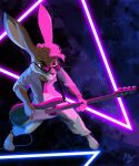 anthro biped bottomwear clothed clothing darrel_hare eyewear fur guitar hare lagomorph leporid male mammal musical_instrument pants playing_guitar playing_music plucked_string_instrument rock_and_roar rockandroar shirt solo string_instrument sunglasses topwear whiskers
