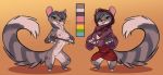  2019 anthro axe breasts clothed clothing featureless_crotch female fluffy fluffy_tail front_view fully_clothed fur genet grey_body grey_fur holding_object hood looking_at_viewer mammal melee_weapon model_sheet nipples nude off/on siroc solo standing viverrid weapon 