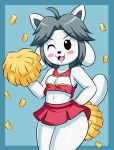 anthro blush breasts canid canine canis cheerleader clothed clothing domestic_dog female fur hair hi_res huitu_c mammal tem temmie_(undertale) thick_thighs undertale video_games white_body white_fur wide_hips 