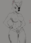 anthro bandage bitterant blood bodily_fluids canid canine canis clothed clothing eye_patch eyewear female hi_res mammal multi_nipple nipples panties solo topless topless_female underwear wolf
