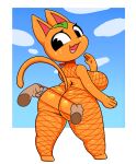 animal_crossing anthro big_breasts breasts butt clothing disembodied_hand domestic_cat duo elemental_creature felid feline felis female fernut fishnet fishnet_clothing fishnet_legwear fishnet_topwear flora_fauna food food_creature fruit hi_res huge_breasts legwear living_fruit mammal mostly_nude nintendo open_mouth open_smile plant simple_background smile tangy_(animal_crossing) tearing_clothing topwear torn_clothing