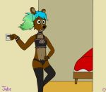  anthro brown_body brown_fur cat_lingerie cervid clothing female fur green_eyes hair jakethylacine legwear lingerie mammal multicolored_hair navel re-post solo thigh_highs water_deer whitney_(jakethylacine) 