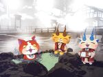  cat closed_eyes fangs jibanyan kirara_(hitominak3) komajirou komasan multiple_tails no_humans notched_ear onsen open_mouth tail two_tails youkai_(youkai_watch) youkai_watch 