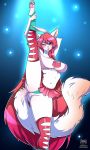  4_toes absurd_res anthro artemis_tsukino blush bottomwear breasts clothed clothing domestic_cat felid feline felis female flexible fluffy fluffy_tail fur hair hand_on_leg hi_res leg_grab legwear long_hair long_tail looking_at_viewer mammal meme naughty_face navel one_eye_closed one_leg_up open_mouth orbs pawpads paws pink_eyes pink_hair pink_nose raised_leg shirt simple_background skirt solo splits spread_legs spreading stockings stretching tank_top thong toes tongue tongue_out topwear tutifruti_(artist) underwear vertical_splits white_body white_fur 