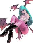  absurdres breasts cleavage closed_mouth fingernails head_wings highres meke_(77842928) morrigan_aensland nail_polish simple_background smile vampire_(game) white_background wings 