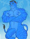 abs alien alien_humanoid biceps blue_body blue_skin hi_res humanoid humanoid_pointy_ears james_cameron&#039;s_avatar male muscular muscular_humanoid muscular_male na&#039;vi nipples pecs solo striped_body stripes tail tylerstark