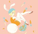  1girl animal_ears bag blonde_hair brown_footwear carrot carrot_(one_piece) character_name dress full_body hat kuroihato one_piece orange_dress pink_background rabbit_ears rabbit_girl rabbit_tail short_hair shoulder_bag solo tail twitter_username 