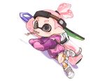  backwards_hat black_eyes black_shorts eating food hat ink_tank_(splatoon) inkling_boy inkling_player_character jacket lying multicolored_clothes multicolored_jacket on_side pink_hair pink_jacket pink_trim pointy_ears purple_jacket shoes short_hair shorts simple_background socks spl8ya splat_roller_(splatoon) splatoon_(series) tentacle_hair two-tone_jacket visor_cap white_background white_footwear yellow_socks 