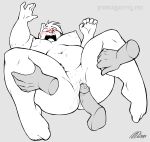 2024 5_fingers 5_toes absurd_res anthro areola artist_name balls bear big_breasts blush bodily_fluids breasts crossgender disembodied_hand disembodied_penis duo erection eyebrows faceless_character faceless_male feet female female_focus fiercedeitylynx fingers fur genitals greyscale hi_res humanoid_genitalia humanoid_penis lying male male/female mammal marlon_(fiercedeitylynx) monochrome mtf_crossgender nipples nude on_back overweight overweight_anthro overweight_female penis pussy signature solo_focus spot_color spread_legs spreading sweat sweatdrop thick_thighs toes