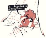 2022 ailurid anthro clothed clothing comic cult_of_the_lamb dialogue digital_media_(artwork) disembodied_hand duo english_text fur mammal orange_body orange_fur pillow pizzaowl red_panda simple_background speech_bubble text under_covers white_background white_body white_fur