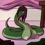after_transformation angry big_breasts biobasher breasts brown_hair busty_feral female feral feral_with_hair forked_tongue glare green_body green_scales hair hi_res highlights_(coloring) huge_breasts looking_at_viewer reptile scales scalie snake solo tongue tongue_out