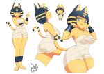 2020 absurd_res animal_crossing ankha_(animal_crossing) anthro bangs biped black_lips black_nose blue_hair bob_cut bodysuit breasts butt chibi clothed clothing compression_artifacts domestic_cat eyeliner felid feline felis female form_fitting frown frowning_at_viewer gesture hair hand_under_chin hi_res lips looking_at_viewer makeup mammal markings medium_breasts middle_finger multiple_images narrowed_eyes navel_outline nintendo octobola open_mouth open_smile pose signature simple_background skinsuit smile solo standing striped_markings striped_tail stripes tail tail_markings tail_motion thick_thighs tight_clothing uraeus white_background wide_hips wraps