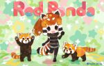  1girl animal animal_ears brown_eyes brown_hair elbow_gloves extra_ears full_body gloves green_background kemono_friends kikuchi_milo long_hair looking_at_viewer pantyhose ponytail red_panda red_panda_(kemono_friends) red_panda_ears red_panda_girl red_panda_tail scarf shoes shorts simple_background sleeveless star_(symbol) sweater tail 