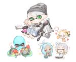  !? +++ .96_gal_(splatoon) 1girl 3boys barefoot beanie blank_eyes blank_thought_bubble blonde_hair blue_hair blush book clenched_hand closed_eyes closed_mouth eyelashes green_eyes grey_hair grey_headwear hat holding holding_book ink_tank_(splatoon) inkling_boy inkling_player_character medium_hair multiple_boys notice_lines octoling_girl octoling_player_character octopus open_mouth own_hands_together pointy_ears short_hair simple_background sitting smallfry_(splatoon) smile sparkle spl8ya splatoon_(series) sweat teeth tentacle_hair thick_eyebrows translation_request white_background 