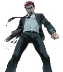  1boy 2bro. beard black_pants black_suit clenched_hand facial_hair formal from_below looking_down male_focus necktie otoja pants red_hair shirt solo stubble suit torn_clothes white_background white_shirt zangiri-head 