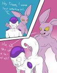 alien all_fours anthro bent_over doggystyle dragon_ball dragon_ball_super dragon_ball_z duo dyspo_(dragon_ball_super) erection frieza from_behind_position genitals hi_res humanoid juspirizor lagomorph leporid male male/male mammal nude penis precum_drip purple_body purple_skin rabbit sex simple_background white_body white_skin 