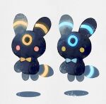  alternate_color animal_focus blank_eyes blue_bow blue_bowtie bow bowtie chibi commentary floating full_body glowing grey_background li04r no_humans no_mouth pokemon red_eyes shadow shiny_pokemon simple_background umbreon yellow_bow yellow_bowtie yellow_eyes 