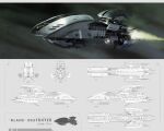  absurdres advanced_ship_(eve_online) battlecruiser_(eve_online) commentary concept_art copyright_name english_commentary english_text eve_online flying from_side glowing highres kianchai military_vehicle multiple_views no_humans original outdoors reference_sheet science_fiction spacecraft thrusters vehicle_focus 