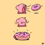 1:1 2024 ambiguous_gender bar_emanata biped black_eyes blush blush_stickers daww digital_drawing_(artwork) digital_media_(artwork) eating emanata featureless_hands flat_colors food food_creature hi_res james_turner kirby kirby_(series) living_doughnut male_(lore) monotone_body motion_lines mouth_closed nintendo not_furry open_mouth pink_body sequence signature simple_background simple_eyes solo standing tan_background tongue toony transformation waddling_head