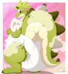 absurd_res after_transformation anthro big_diaper big_tail clean_diaper clothing diaper dragon extremius_amphibious hi_res looking_back magic male rear_view solo tail thick_tail thick_thighs toony transformation underwear
