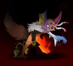 abominaceon all_eight_eeveelutions anthro black_body black_fur black_nose blue_body body_horror brown_body brown_fur burning canid canine creepy digital_media_(artwork) e-01 eevee eeveelution espeon fire flareon fur fusion generation_1_pokemon generation_2_pokemon generation_4_pokemon generation_6_pokemon glaceon glowing glowing_eyes grin hair hybrid hybrid_pokemon ice jolteon leafeon looking_at_viewer mammal monster multicolored_body nightmare_fuel nintendo open_mouth plant pokemon pokemon_(species) pokemon_fusion purple_eyes simple_background smile solo sylveon tail tan_body teeth umbreon vaporeon white_body white_fur yellow_body yellow_fur