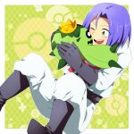  1boy blue_hair boots cacnea gloves green_background green_eyes happy james_(pokemon) one_eye_closed pokemon pokemon_(anime) pokemon_rse_(anime) team_rocket usui_(h446) 