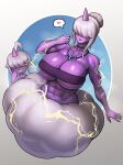 abs absurd_res anthro big_breasts breasts cleavage clothed clothing cloud collar dazzi_(pal) duo electricity female glistening glistening_body grin hair hi_res horn horned_humanoid huge_breasts humanoid kongman99 lips long_hair magatama mature_female mother_(lore) mother_and_child_(lore) muscular muscular_anthro not_furry pal_(species) palworld parent_(lore) parent_and_child_(lore) purple_body purple_horn purple_lips purple_skin smile under_boob white_hair