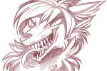 ambiguous_gender angry anthro canid canine canis digital_media_(artwork) fangs female fur hair looking_at_viewer mammal monochrome open_mouth shaded simple_background simple_eyes sketch smile solo teeth tongue tongue_out white_background zrcalo