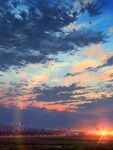 absurdres aircraft airplane city cloud highres no_humans original outdoors runway scenery sky smile_(qd4nsvik) sun sunset 