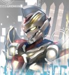  1boy copyright_name from_side glowing glowing_eye gridman_(ssss) kagami_rei looking_ahead mecha no_humans solo ssss.gridman twitter_username upper_body yellow_eyes 
