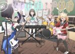  &gt;_&lt; 5girls :d ^_^ after-school_sweets_club_(blue_archive) airi_(blue_archive) black_thighhighs blonde_hair blue_archive blue_hair closed_eyes commentary_request drum drumsticks electric_guitar guitar halo highres holding holding_drumsticks holding_guitar holding_instrument indoors instrument kazusa_(blue_archive) long_hair microphone multiple_girls natsu_(blue_archive) open_mouth pink_skirt pleated_skirt reisa_(blue_archive) school_uniform serafuku short_hair skirt smile speech_bubble standing thighhighs translation_request twintails white_halo white_skirt yellow_halo yoshimi_(blue_archive) yukie_(kusaka_shi) zettai_ryouiki 