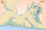 anthro breasts butt canid canine canis domestic_dog female fluffy franklyfurry fur hair hi_res lying mammal nude raised_tail simple_background smile solo tail ych_(character)