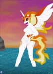  anthro anthrofied anus beach black_sclera breasts butt daybreaker_(mlp) equid fab3716 feathered_wings feathers female friendship_is_magic genitals hasbro hi_res horn looking_back mammal my_little_pony nipples nude presenting presenting_anus presenting_hindquarters presenting_pussy pussy seaside solo unicorn_horn winged_unicorn wings 