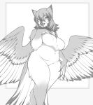 2024 anthro avian beak biped bird breasts claws digital_media_(artwork) eyewear eyewear_only feathered_wings feathers female finger_claws glasses glasses_only greyscale hi_res iriedono monochrome navel nude nude_anthro nude_female owl portrait puss round_glasses slightly_chubby slightly_chubby_anthro slightly_chubby_female solo tail tail_feathers thick_thighs three-quarter_portrait wearing_glasses wide_hips wings