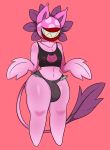  anthro bottomwear cat_ear cat_tail clothing crop_top cutoffs denim denim_clothing elemental_creature flora_fauna genitals girly hi_res male mario_bros nintendo pink_body piranha_plant plant sakura_(sarsparilla) shirt shorts solo sugarkitty19 topwear video_games 