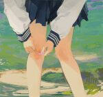  1girl bandaid bandaid_on_knee bandaid_on_leg chinese_commentary close-up highres original pleated_skirt school_uniform serafuku skirt solo xilmo 